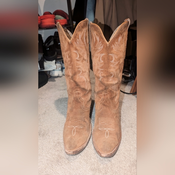 Idyllwind Shoes - Vintage Style Suede Cowboy Boots Brown Embroidered Western Tall Cowgirl Boots